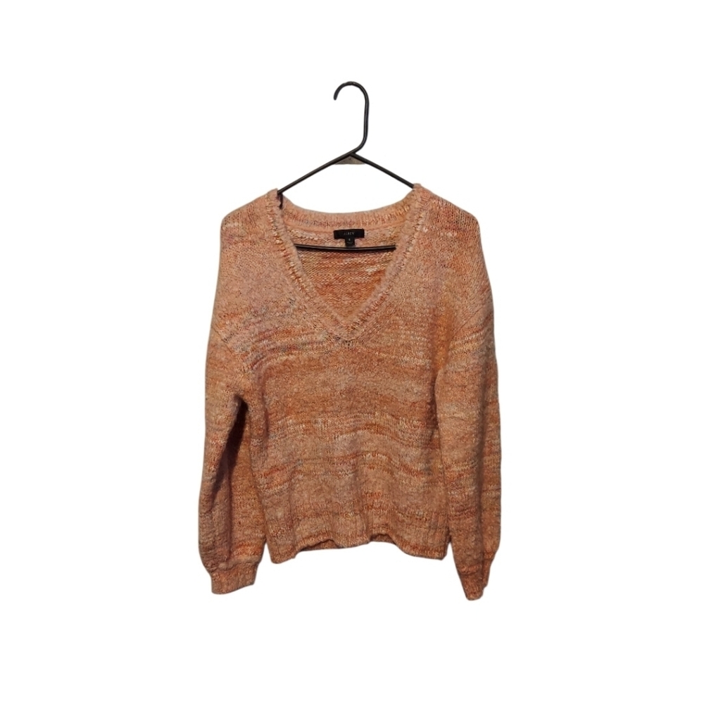 J. Crew Puff Sleeve V Neck Sweater Pink Small Wool Alpaca Blend Boho Preppy